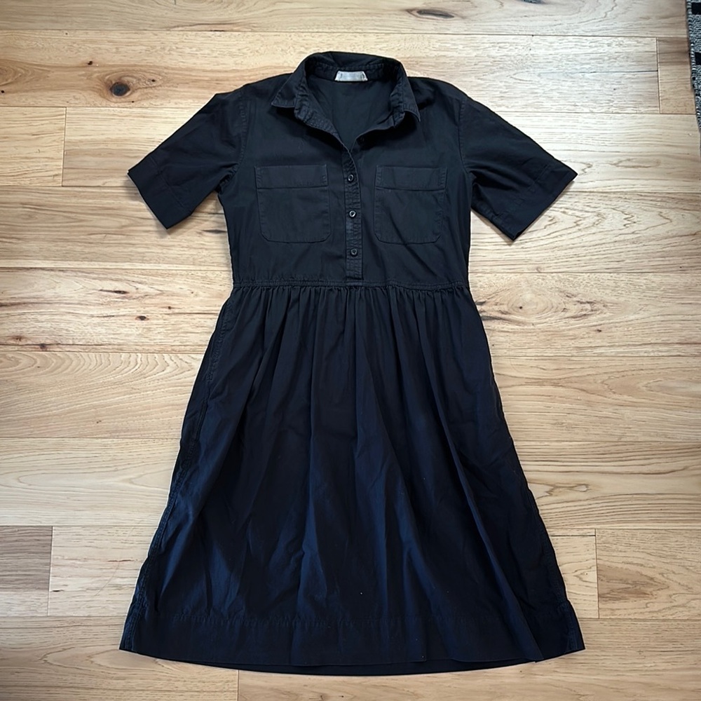 Everlane Blue A-Line Dress with Short Sleeves and Polo Collar